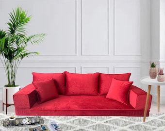 Handmade Velvet Floor Sofa Set - Bohemian Lounge Seating, Arabic Majlis Inspired, Floor Cushion Comfort, Home Decor Furniture, Floor Couch