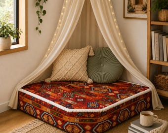 Corner Floor Cushion, Reading Nook Cushion, Floor Seating, Boho Floor Cushion, Moroccan Kilim Cushion, Cover or Foam Included