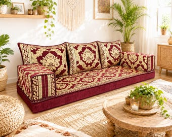 Handmade Bohemian Style Floor Sofa Set – Arabic Majlis Lounge Seating - Moroccan Floor Couch