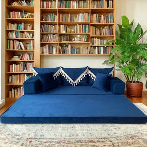 Handmade Navy Velvet Floor Sofa Set – Bohemian Majlis Seating