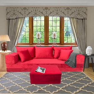 Bohemian Comfort: Plush Velvet Three-Seater Floor Sofa Set - Arabic Majlis Inspired, Lounge Seating, Floor Cushion, Home Decor Furniture