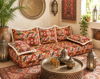Conjunto de sofás marroquíes hechos a mano para suelo, sofá Majlis árabe bohemio, sofá modular sin estructura.