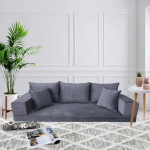 Grey Velvet Floor Sofa Set - Bohemian Lounge Seating, Arabic Majlis Inspired, Floor Cushion Comfort, Home Decor Furniture, Floor Couch