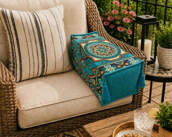 Handmade rectangular Turkish kilim bolster armrest cushion cover with double-sided woven fabric and tassels