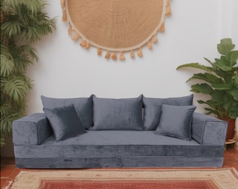 Arabic Majlis - Grey Velvet Floor Sofa Set - Bohemian Lounge Seating, Exotic Inspired, Floor Cushion Comfort, Home Decor Furniture