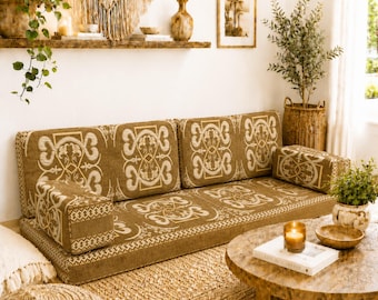 Handmade Arabic Majlis Floor Sofa Set, Bohemian Boneless Moroccan Lounge Couch