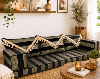 Handmade Moroccan Style Floor Sofa Set – Bohemian Arabic Majlis Lounge Seating