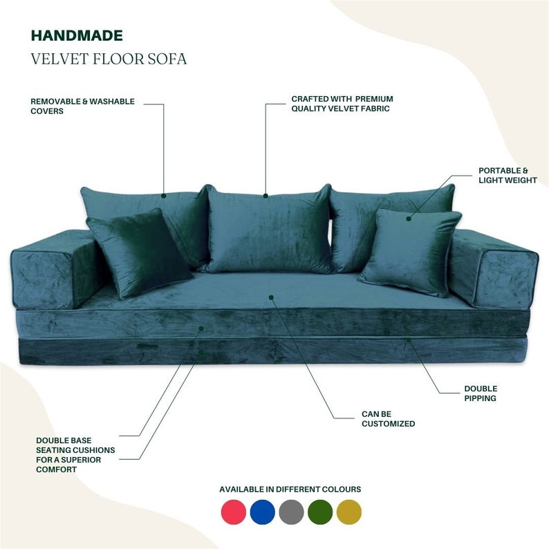 Modular Green Velvet Floor Sofa Set Bohemian Lounge Seating, Arabic Majlis Inspired, Floor Cushion Comfort, Home Decor Furniture zdjęcie 6