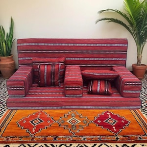 Traditional Arabic Majlis Floor Sofa Set – Handmade Modular Seating | 9-Piece Custom Floor Couch | Middle Eastern Boho Decor | Made to Order