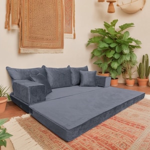 Modular Green Velvet Floor Sofa Set Bohemian Lounge Seating, Arabic Majlis Inspired, Floor Cushion Comfort, Home Decor Furniture Szary