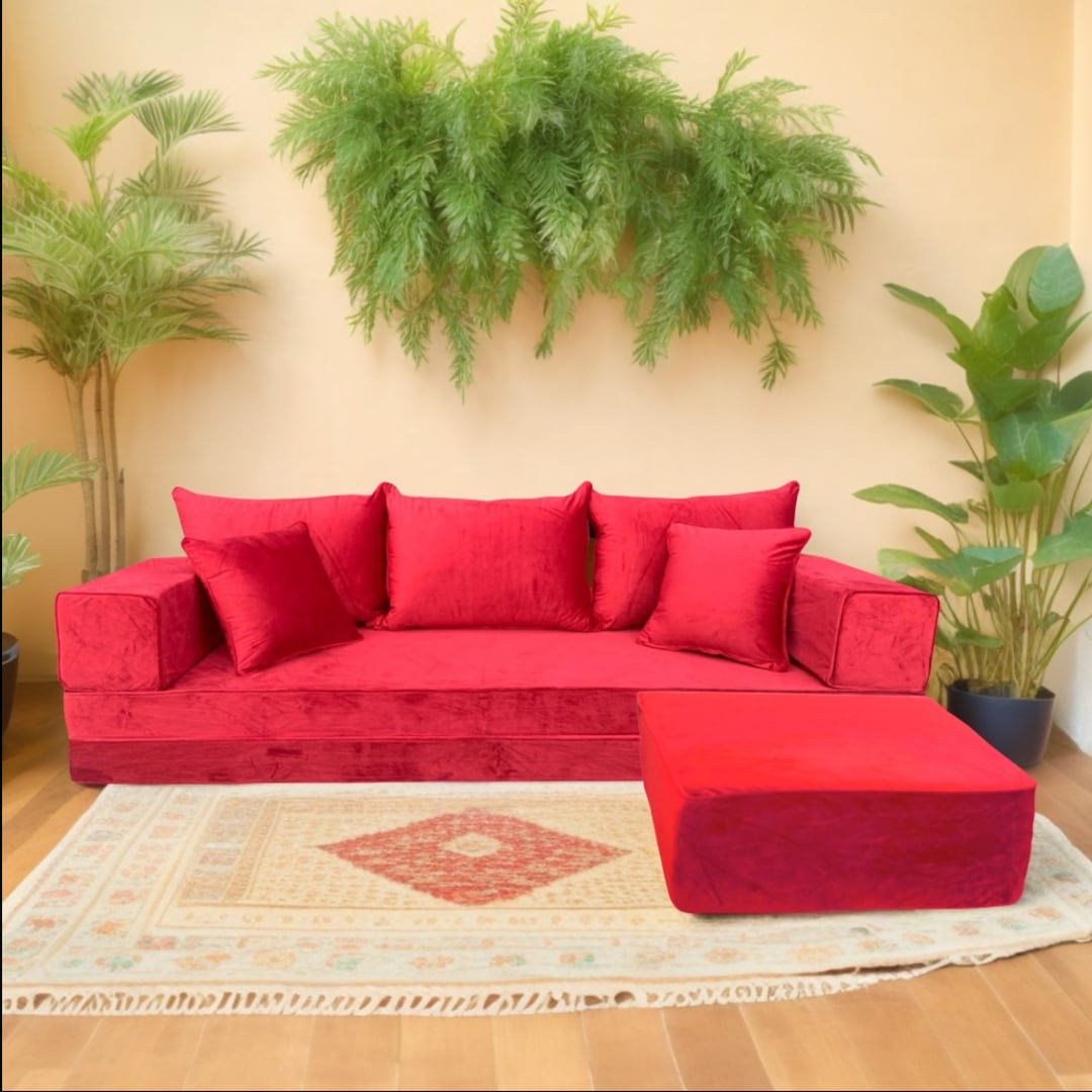 Boho Chic: Set di divani da pavimento a tre posti in velluto di