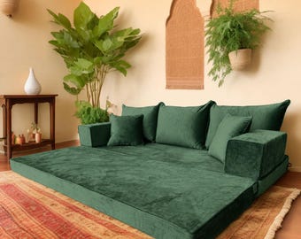 Modular Velvet Floor Sofa – Arabic Majlis Lounge Seating, Bohemian Bed