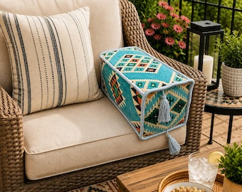 Handmade rectangular Turkish kilim bolster armrest cushion cover with double-sided woven fabric and tassels