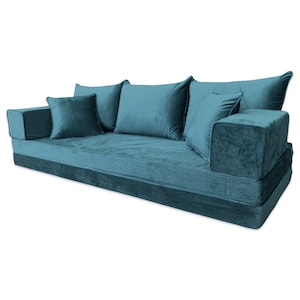 Modular Green Velvet Floor Sofa Set Bohemian Lounge Seating, Arabic Majlis Inspired, Floor Cushion Comfort, Home Decor Furniture zdjęcie 5