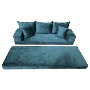 Modular Green Velvet Floor Sofa Set Bohemian Lounge Seating, Arabic Majlis Inspired, Floor Cushion Comfort, Home Decor Furniture zdjęcie 2