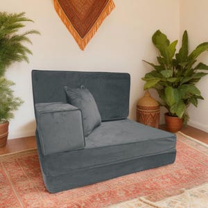 PLUSH Ash Grey Velvet Floor Sofa Set – Bohemian Lounge Seating, 5-Piece Modular Cushions