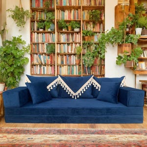 Modular Navy Velvet Floor Sofa Set - Bohemian Lounge Seating, Arabic Majlis Inspired, Floor Cushion Comfort, Home Decor Furniture