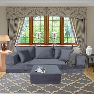 Bohemian Three-Seater Plush Velvet Floor Sofa Set - Arabic Majlis Inspired Lounge Seating, Floor Cushion Comfort, Home Decor Furniture