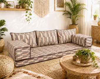 Handmade Arabic Majlis Floor Sofa Set, Bohemian Boneless Moroccan Lounge Couch