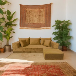 Plush Velvet Floor Sofa Set, Three Seater - Bohemian Lounge Seating, Arabic Majlis Inspired, Floor Cushion Comfort, Home Decor Furniture