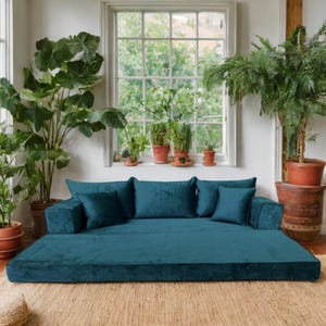 Handmade Green Velvet Floor Sofa Set – Bohemian Modular Seating