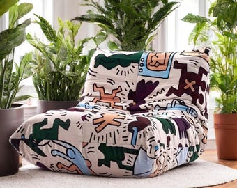 SPIRIT HOME INTERIORS / Sofá Lazy con estampado de grafiti – Tumbona de suelo estilo oruga / Asientos de espuma de alta densidad