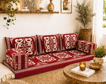 Conjunto de sofá de chão Majlis árabe, estilo boho, sofá de chão marroquino.