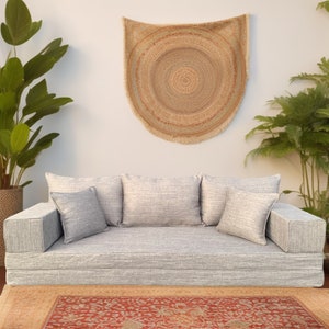 Grey Linen Floor Sofa Set – Bohemian Majlis Seating