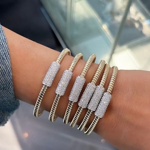 14K Yellow Gold Diamond Pave Italian Tubogas Bangle/Cuff Bracelet