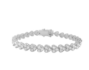 Diamond Cluster Heart Shaped 14KT Gold Tennis Bracelet