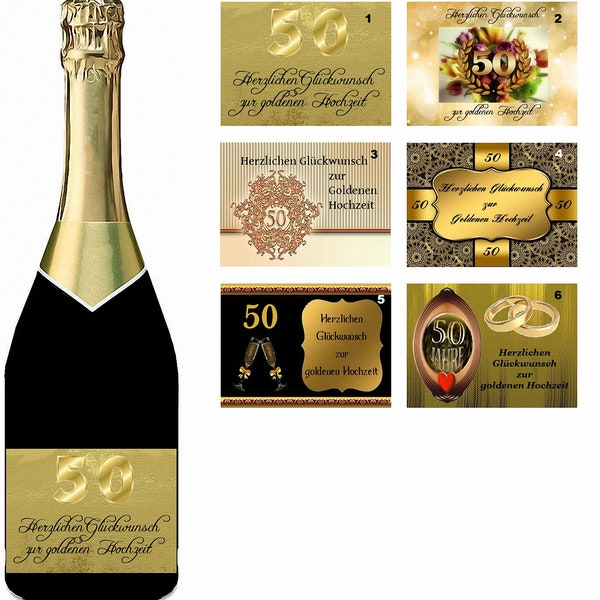 Sticker label bottle label glossy - 120 x 90 - Golden Wedding - 6 motifs