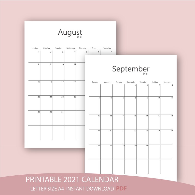 Printable Calendar 2021, , Handlettering, Monthly Calendar, , Desk ...