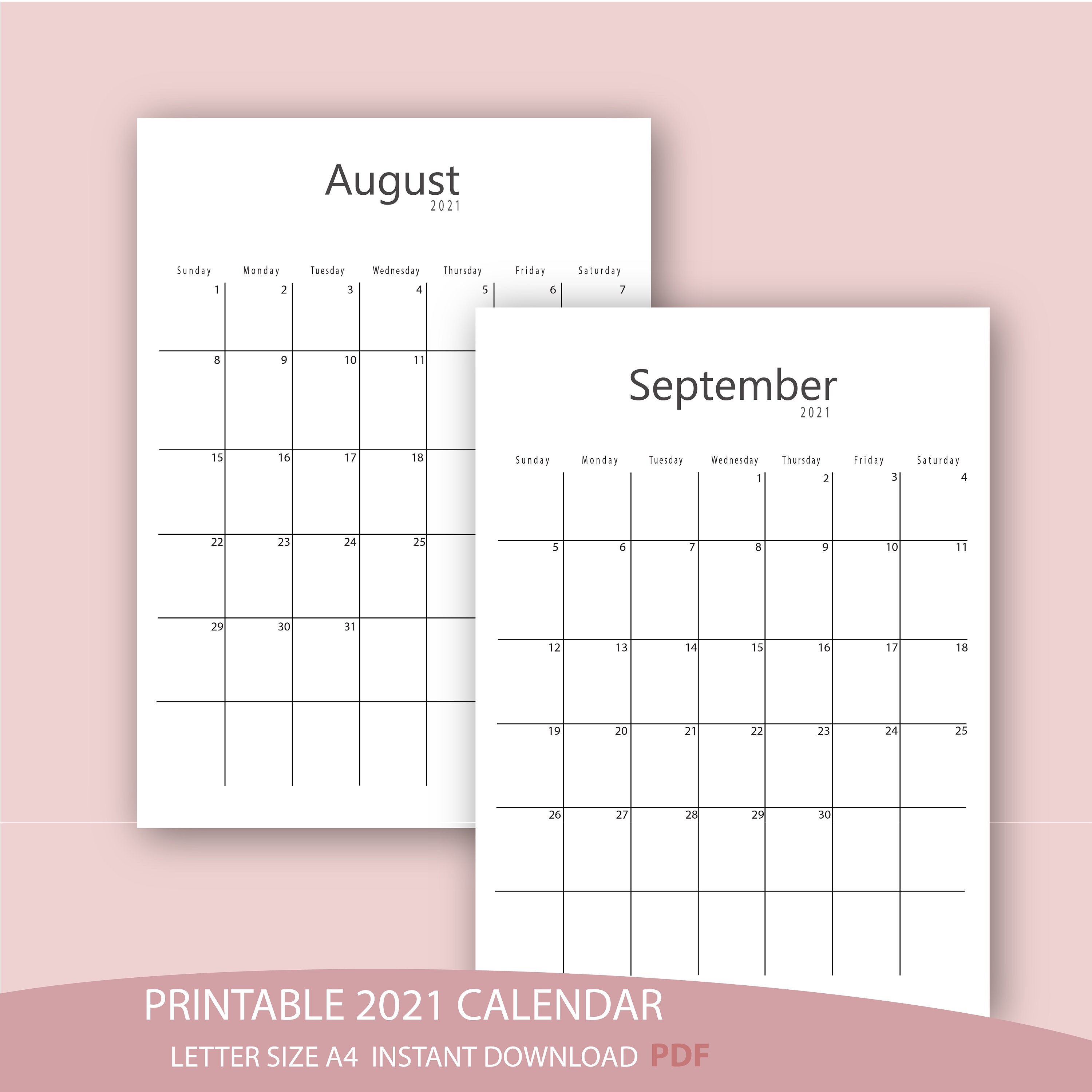 Printable Calendar 2021, , Handlettering, Monthly Calendar, , Desk ...