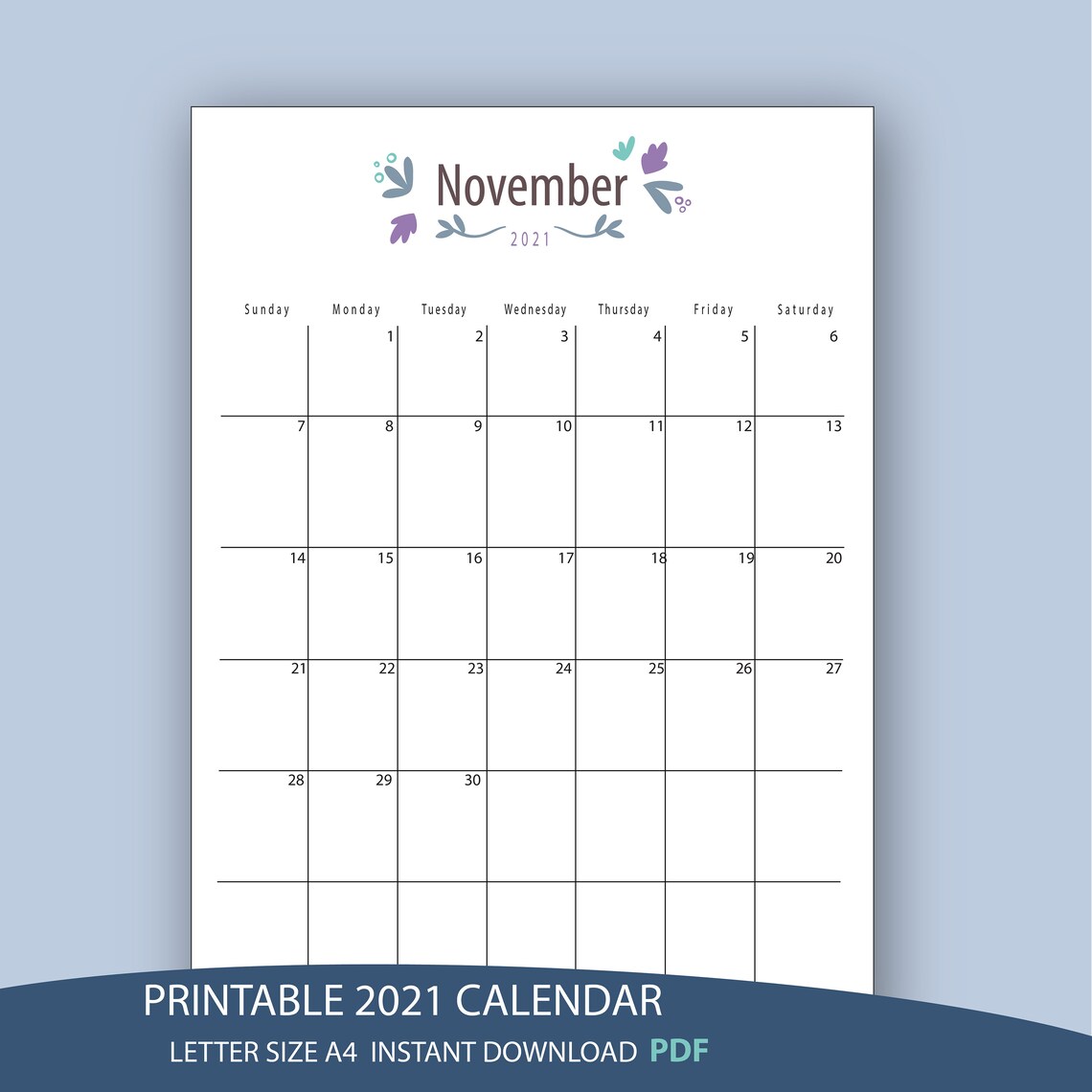 Printable Calendar 2021, , Handlettering, Monthly Calendar, , Desk ...