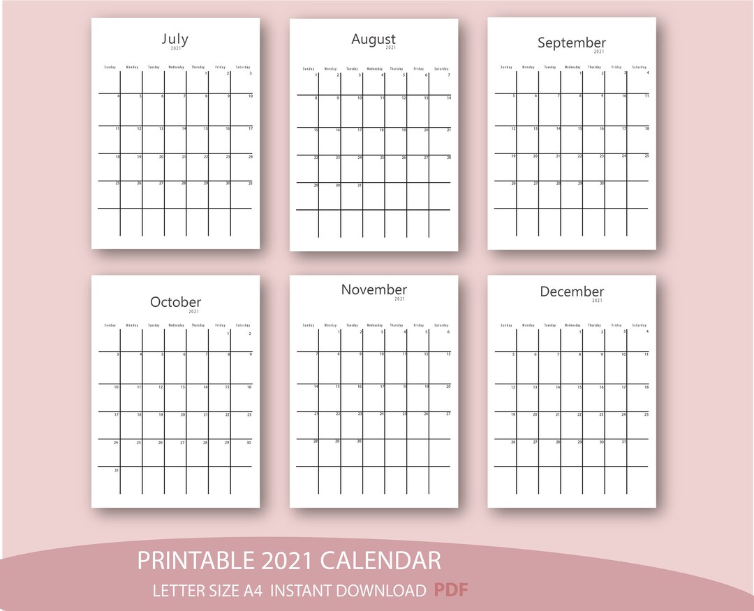 Printable Calendar 2021, , Handlettering, Monthly Calendar, , Desk ...