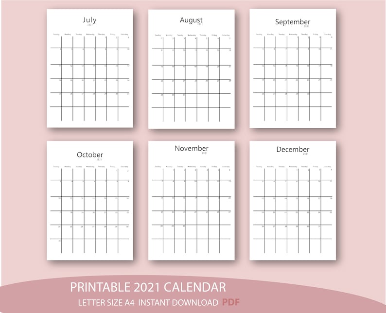 Printable Calendar 2021, , Handlettering, Monthly Calendar, , Desk ...