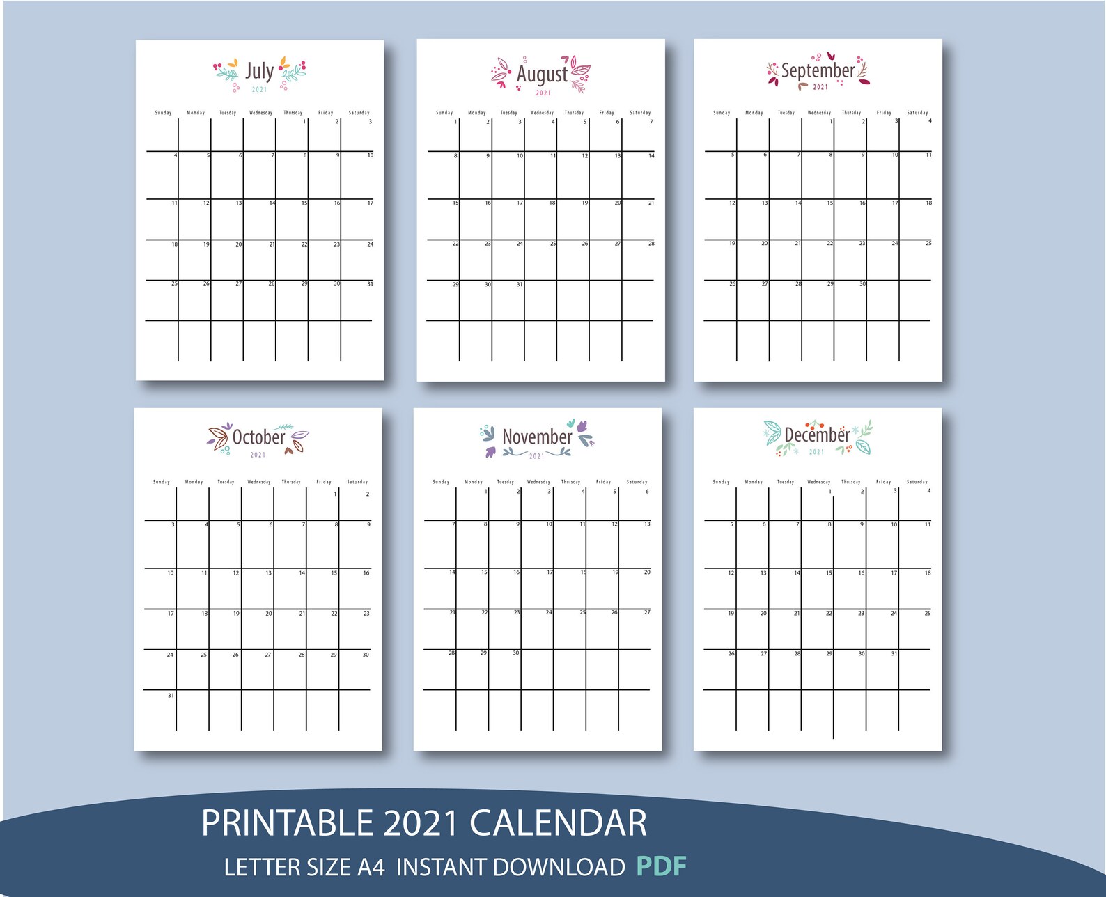 Printable Calendar 2021, , Handlettering, Monthly Calendar, , Desk ...