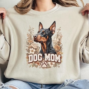 Doberman Dog Mom Sweatshirt, Floral Dog Lover Jumper, Pet Parent Crewneck Pullover, Animal Mom Floral Sweater, Gift for Dog Mom