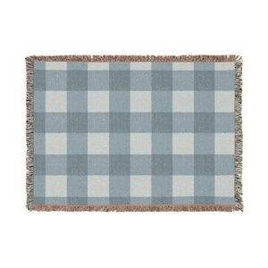 Woven Blanket, Checkered Light Blue, Neutral Home Decor Throw Blanket, Cozy Blanket, Living Room Accent, Gift for Home, Housewarming
