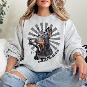Doberman Mom Crewneck Sweatshirt, Personalized Dog Lover Jumper, Gift for Dog Mom, Custom Sleeve Print, Pet Owner Apparel
