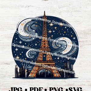 Eiffel Tower Night SVG | Celestial Clip Art | Instant Download svg, jpg, pdf, png