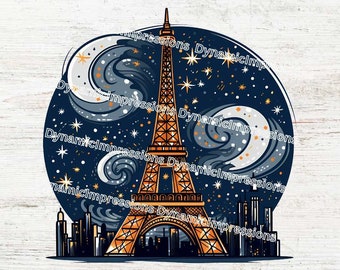 Eiffel Tower Night SVG | Celestial Clip Art | Instant Download svg, jpg, pdf, png