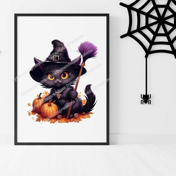 Cute Halloween Clip Art | Black Cat Witch | Cute Cat Clip Art | Halloween Clip Art PNG  | Instant Download | jpg png pdf svg