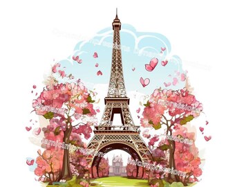 Paris Eiffel Tower SVG File in Spring | Pink Floral Clip Art | Instant Download svg, jpg, pdf, png