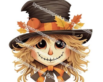 Whimsical Fall Scarecrow Face SVG Clipart | Autumn Harvest Graphics | Instant Download svg, jpg, pdf, png