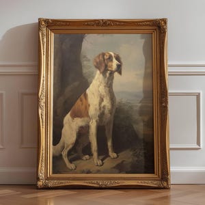 Antique Irish Setter Painting - Spaniel Pointer Dog Oil Painting - Vintage Oil Painting Dog - Unframed Premium Matte Poster Print