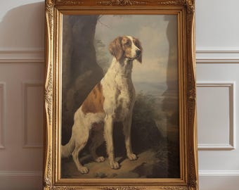 Antique Irish Setter Painting - Spaniel Pointer Dog Oil Painting - Vintage Oil Painting Dog - Unframed Premium Matte Poster Print