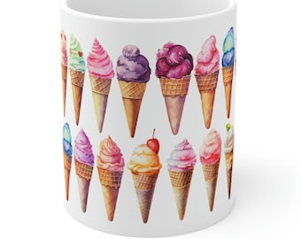 Wunderlicher Eistüte-Becher - illustrierte Aromen - 11-Unzen-Kaffeetasse für Eiscreme-Fans