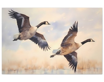 Vintage Geese in Flight Painting | Barnyard Farmhouse Decor Canvas Wrap Print
