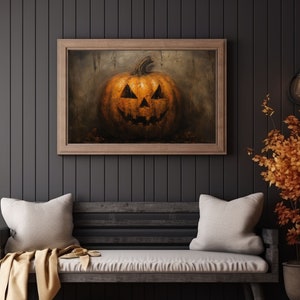 Spooky Halloween Decor - Rustic Jack O'Lantern - Fall Art Print - Still Life Pumpkin - Unframed Premium Matte Poster Print